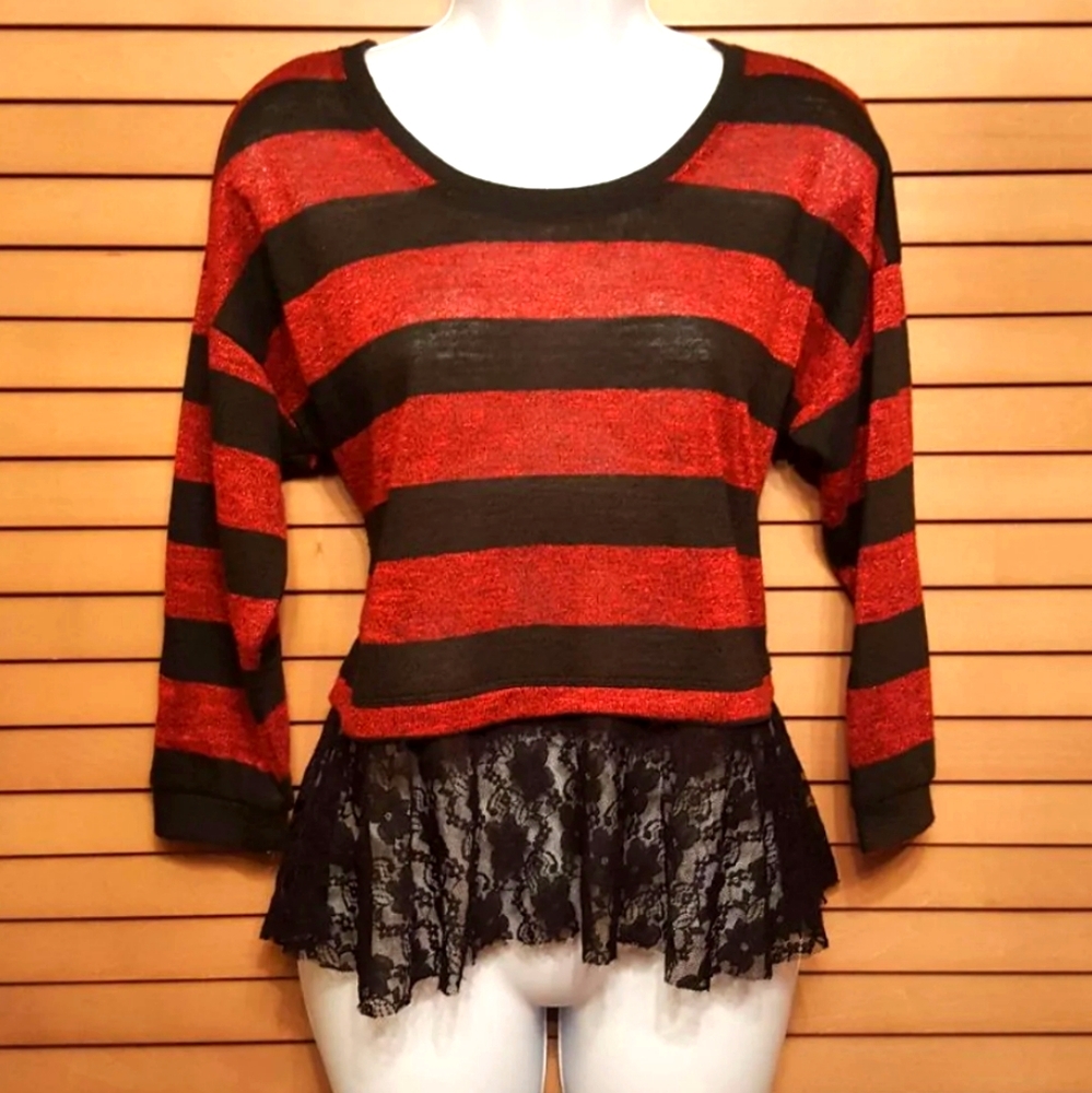 Bongo Striped Peplum Lace Top